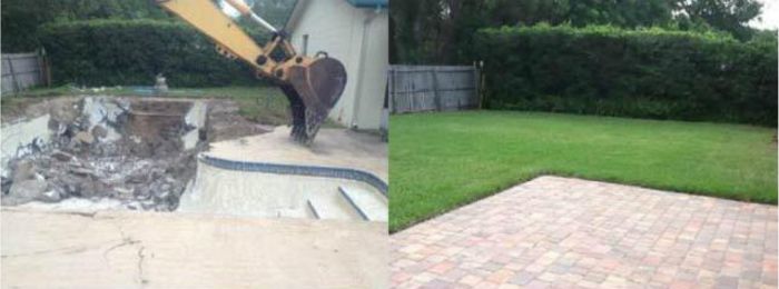 before and after pool demolition