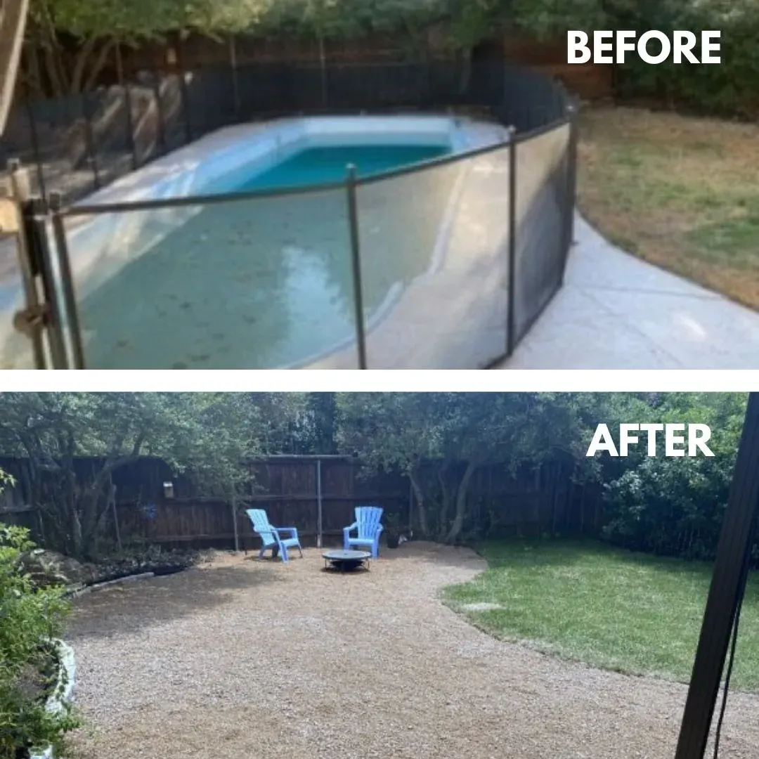 Inground pool removal before after backyard — a JCL Landscape Services project in the Dallas–Fort Worth metroplex Inground pool removal before after backyard — a JCL Landscape Services project in the Dallas–Fort Worth metroplex