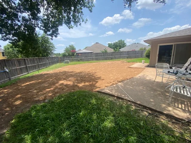 Backfilled and topsoiled yard after pool removal — North Richland Hills TX North Richland Hills back yard backfilled and topsoiled after partial pool removal