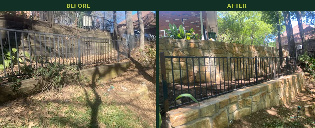 Before and after: railroad tie to milsap stone highland village — JCL Landscape Services