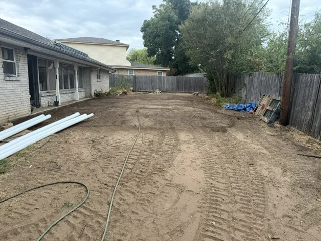 North Richland Hills back yard backfilled, compacted and graded after full swimming pool removal